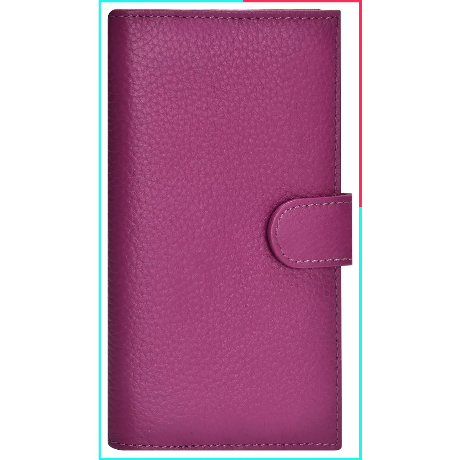 Leather RFID Blocking Checkbook Cover with Pen Holder and Card Slots, Fuchsia