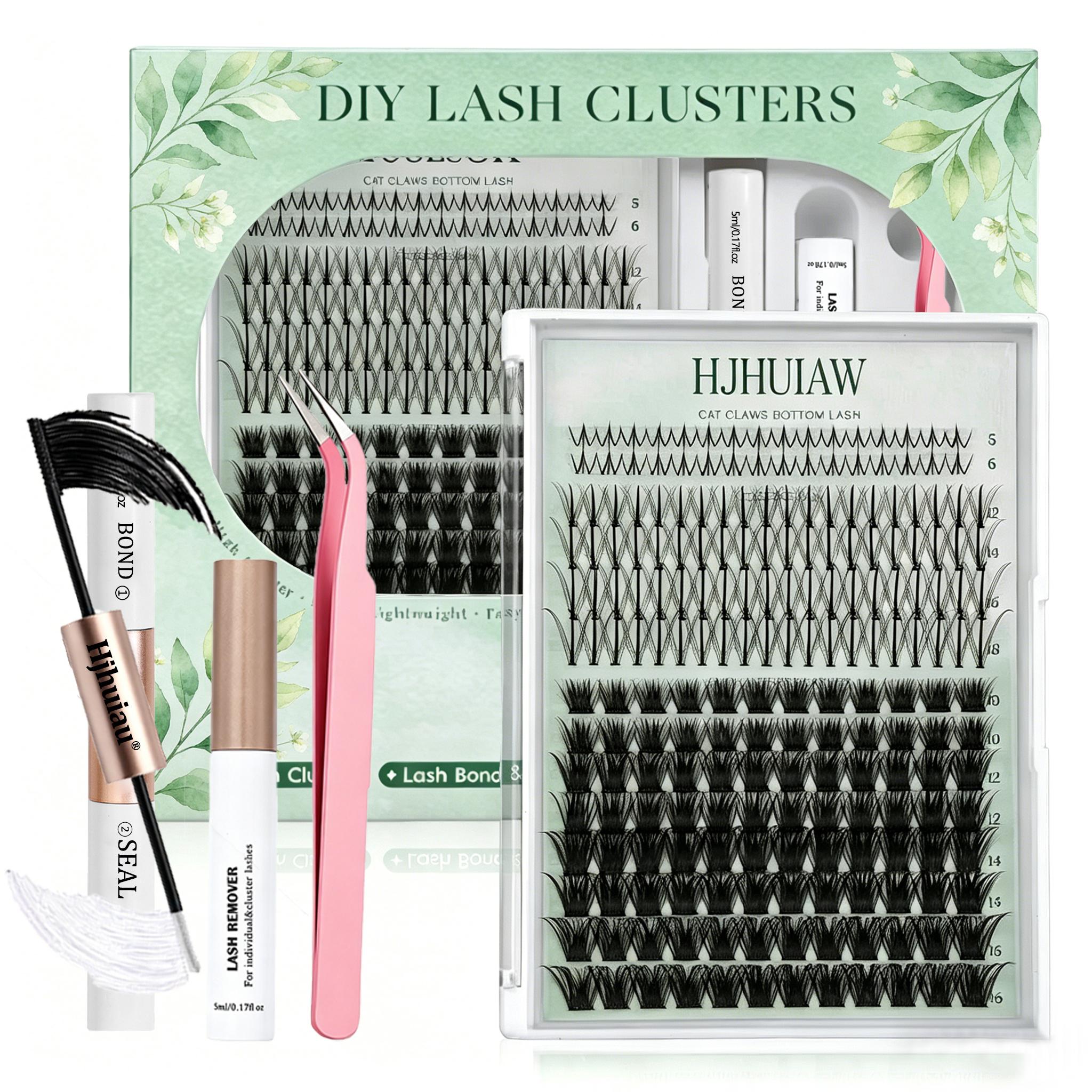 HJHUIAW DIY Eyelash Bundle Set - Soft and Fluffy Long lasting Eyelash Set with Gel Remover and Tweezers, Suitable for Beginners to Use at Home with Ease - Eyelash Set, Mother's Day Gift