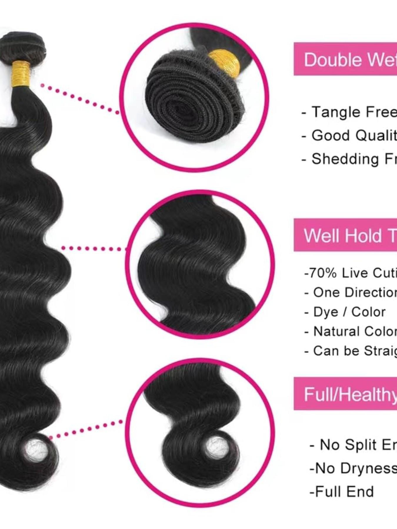 1PCS TK-BW Natural Black Body Wave Human Hair Bundle, Brazilian Hair Weave