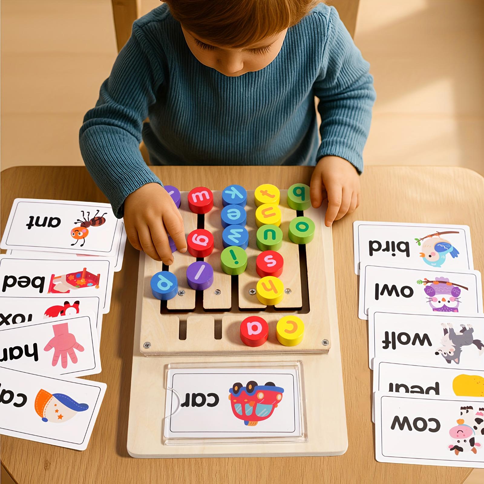 Letter Spelling Learning Board + 12 Double-Sided Word Cards (Total of 24 Words) |     Educational Toy for English Phonics Introduction Colorful Read and Rhyme Flip Books