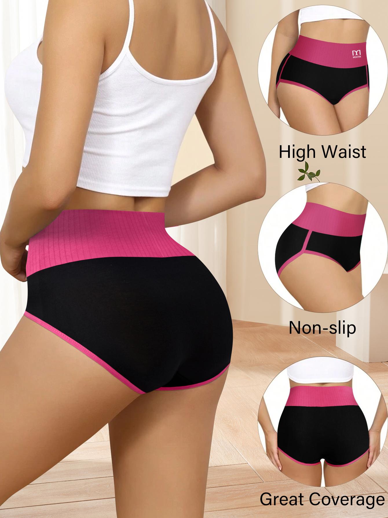 QUAST 5 Pieces High-Waist Seamless Breathable Women's Underwear,Tummy Control and Hip Lifting Sports Briefs,Comfortable Soft Stretch Panties,Multicolor Fashion Briefs Womenswear,Suitable for Daily Wear,Spandex Thong,S-XXL