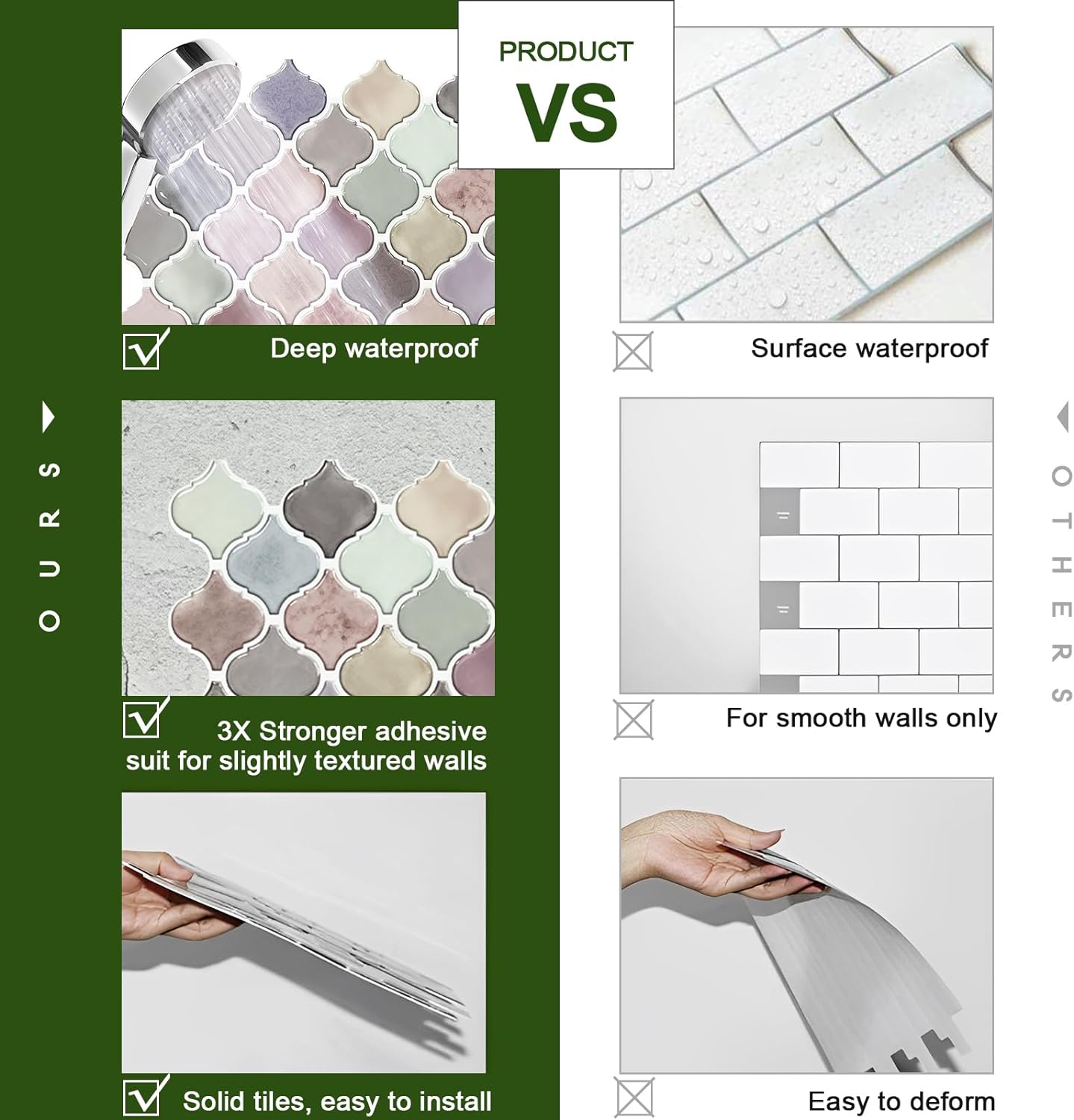 STICKGOO 10-Sheet Multicolor Arabesque Vinyl Tile Peel & Stick Backsplash, Peel and Stick Wall Tile For Bathroom, 12”X12” Self-Adhesive Kitchen Backsplash Tiles (Thicker Design) Home Decor Decorative