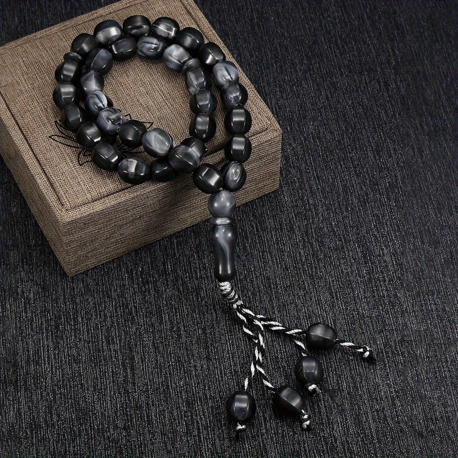 33 Black Angular Acrylic Bead Beads, Hand Knotted Islamic Prayer Beads, Bracelet, Stackable for Wearing, Ramadan, Prayer Accessories and Accessories