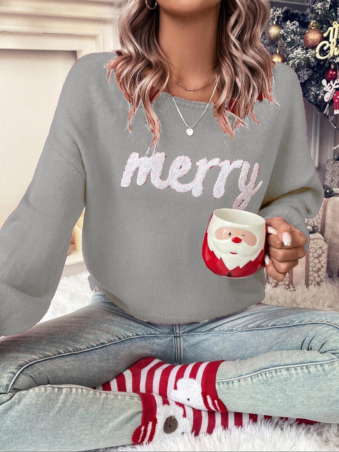 WOMEN'S RED PULLOVER SWEATER, CHRISTMAS FALL/WINTER 2025 OUTFIT, ROUND NECK CASUAL CUTE PULLOVER SWEATER FOR WOMEN, SUITABLE FOR DAILY OUTINGS, PARTIES,  LADIES CHRISTMAS AUTUMN-WINTER CLOTHES