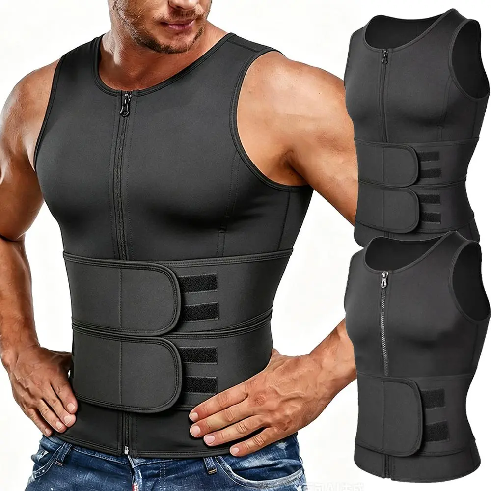 Men's High-Compression Waist Training Vest - Sleeveless Zippered Abdomen Control Viscose Body Shaper, Gym Workout Activewear, Fitness Exercise Wear (Hand Wash Only)