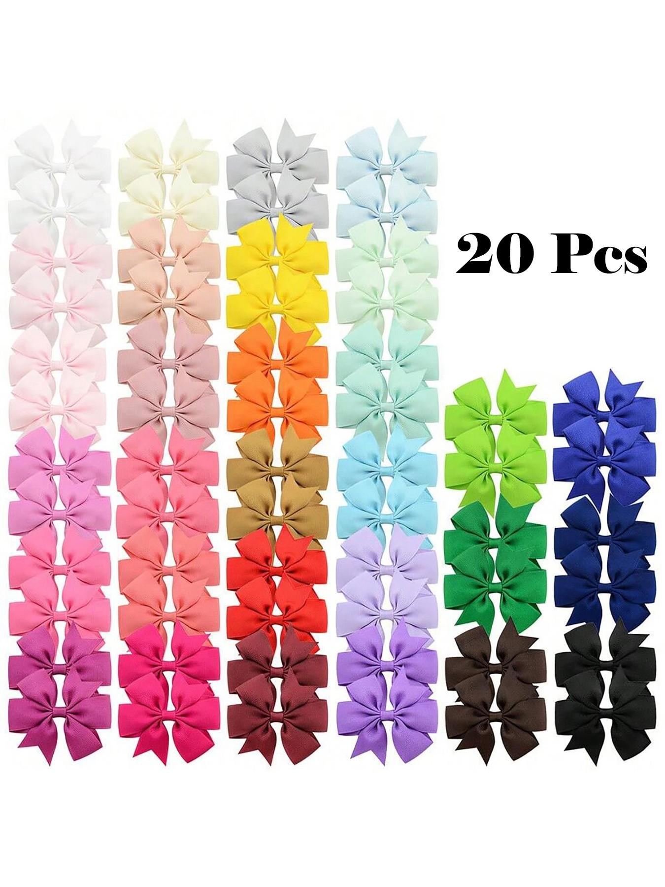 Random Color Bow Decor Hair Clip Set (20pcs), Cute Colorful Hair Accessories for Girls, Simple Style Plain Color Hair Clip for Daily Use
