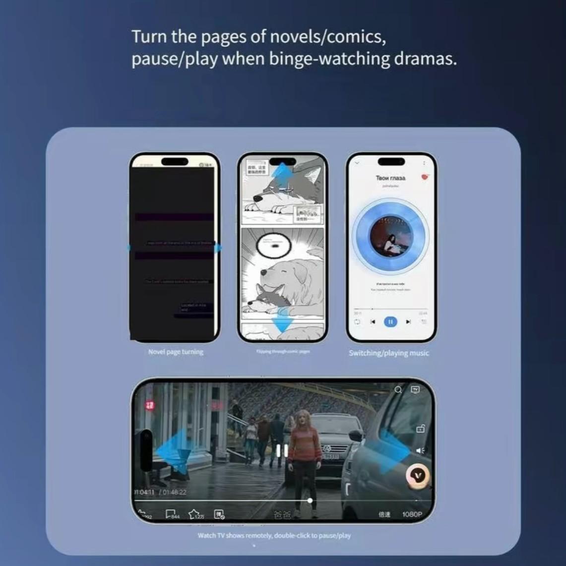 Multi-Function Ring Bluetooth-compatible Remote, Rechargeable Wireless Page Turner, Phone Camera Shutter Stabilizer, Compatible with iOS Android