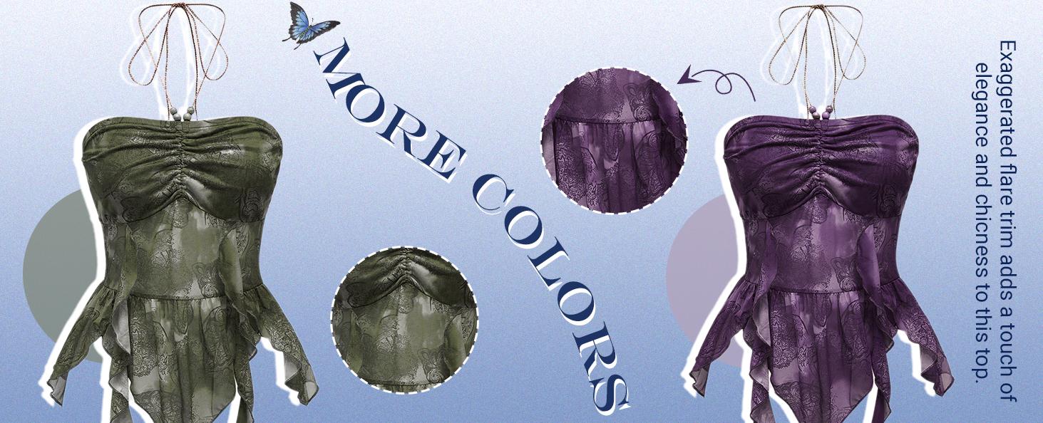 2026 Spring Summer Paisley Print Ruffle Asymmetrical Hem Halter Top Ruched Tie Backless Crop Tops