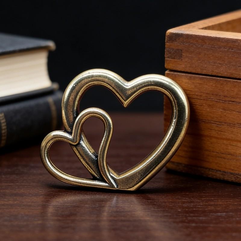 Vintage Brass Heart Fusion Ornament, European Aged Texture Heart Desktop Decor, Valentine's Day Wedding Anniversary Gift