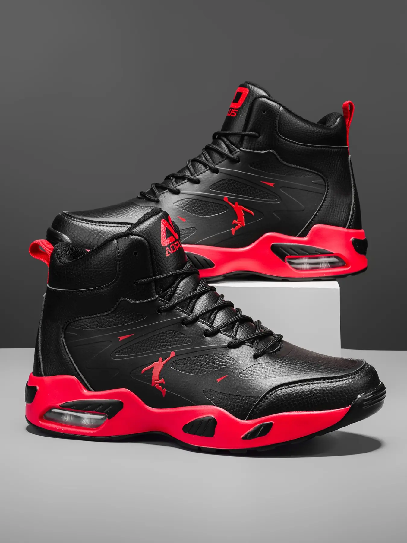 Men's High-Top Basketball Shoes, Waterproof Leisure Sports Sneakers, Shock Absorption, Non-Slip Sole, Retro Style, All Seasons Wear