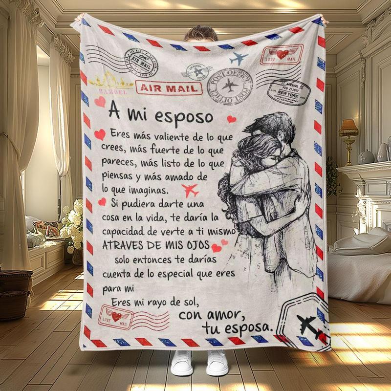 Room Decor Modern Style Letter Print SoftFlannel Blanket,1 Count Classic Floral PatternDurable Nap Throw for Home & Office, Warm &Cozy Blanket, Bedroom Decor Accessories.Halloween Decor