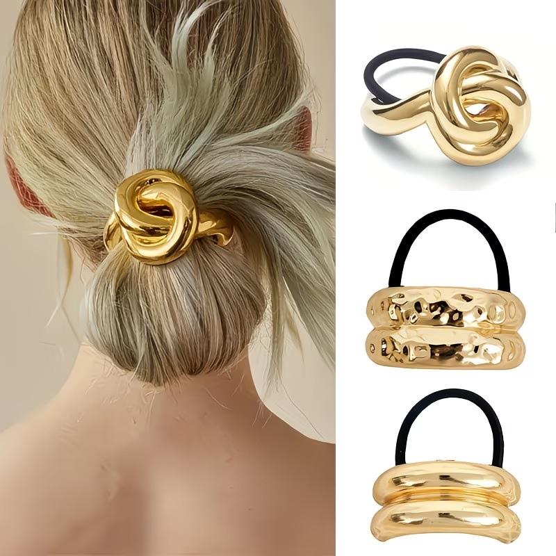3pcs Arc Metal Hair Ties, High Elasticity Fashion Design, Suitable for Girls Aged 14+, Party and Birthday Gift