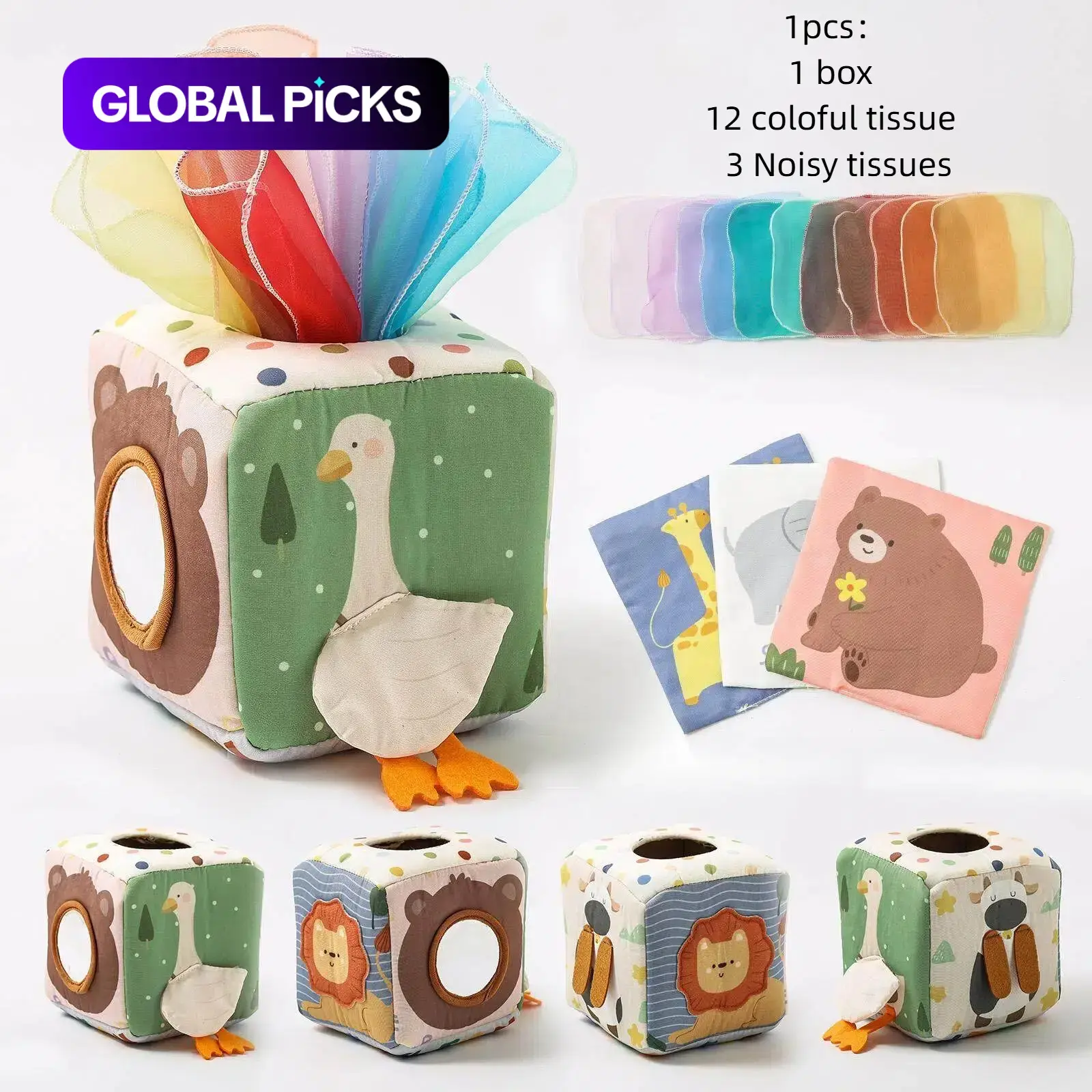 Animal Themed Tissue Box Toy, Colorful Tissue Pulling Toy, Educational Toy for Baby & Toddler, Baby Travel Essentials