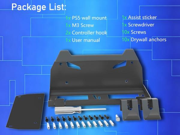 GETYEA Wall Mount Stand for Ps5 and Ps5 Slim Console, Vertical Holder Set, Controller Hook Included, Playstation 5 Accessories