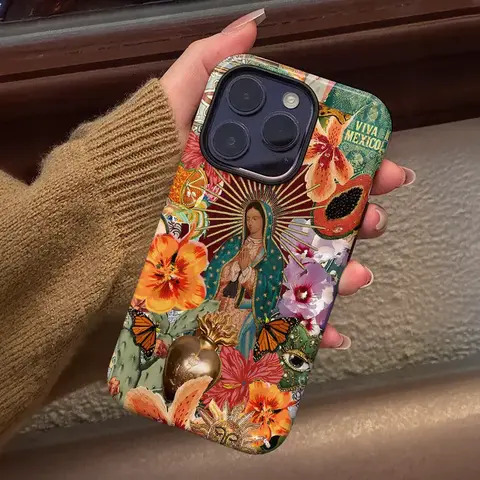 Virgin Mary Pattern Dual-Layer Protective Cellphone Cover for iPhone Series (11-17 Pro Max Plus Air), Shockproof Rugged Case with Soft TPU Bumper, Hard Shell & MagSafe Support, Mobile Phone Accessories