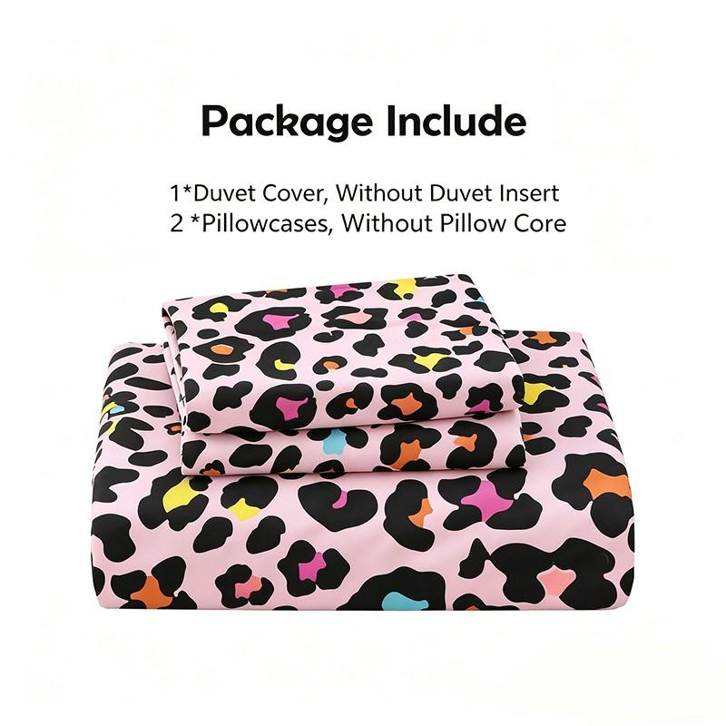 3pcs Sweet Fashion Leopard Print Bedding Set,(Include 1*Duvet Cover, Without Duvet Insert,2 *Pillowcases, Without Pillow Core) Soft Fabric, Easy-To-Remove Zipper, Perfect Gift