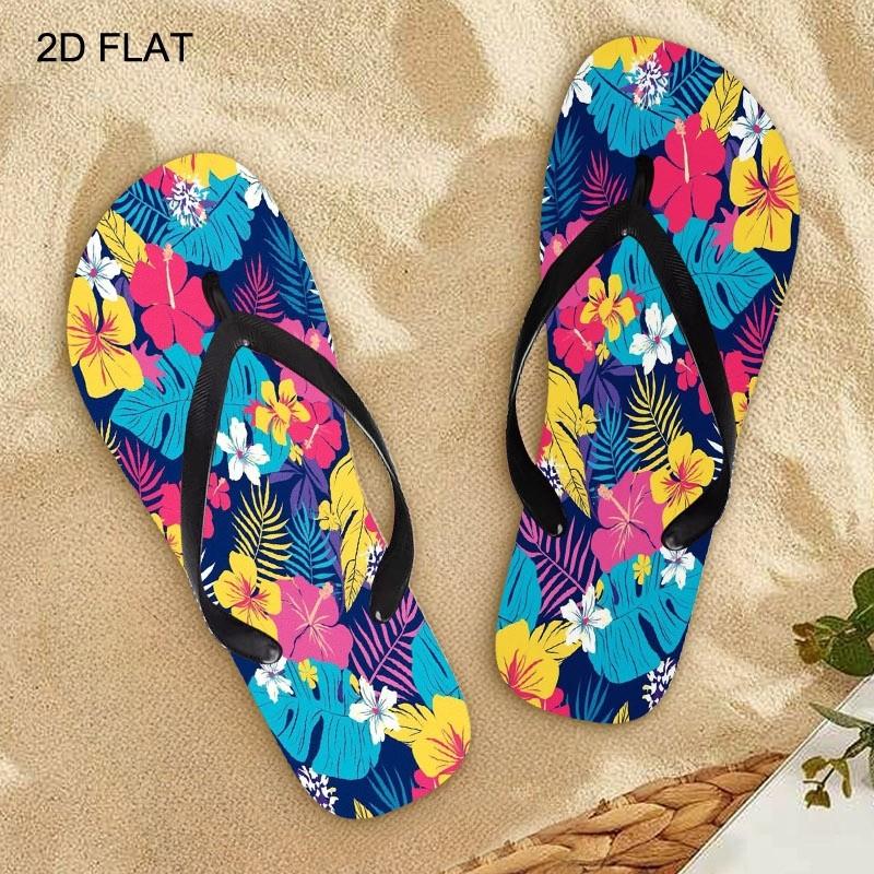 2026 Summer New Women'S Flip Flops, Open Toe, Flat Heel, Tropical Floral Navy Design, Multiple Colors & Sizes, Dry Clean, Ideal for Mother'S Day, Easter, Holiday Gifting, Lively Summery Style, Women Shoes