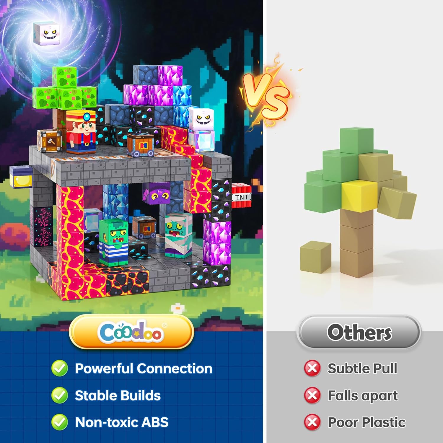 Magnetic Building Blocks-100PCS with Drawstring Bag STEM Montessori Children Sensory Toys Build Mine Magnet World Gift Set