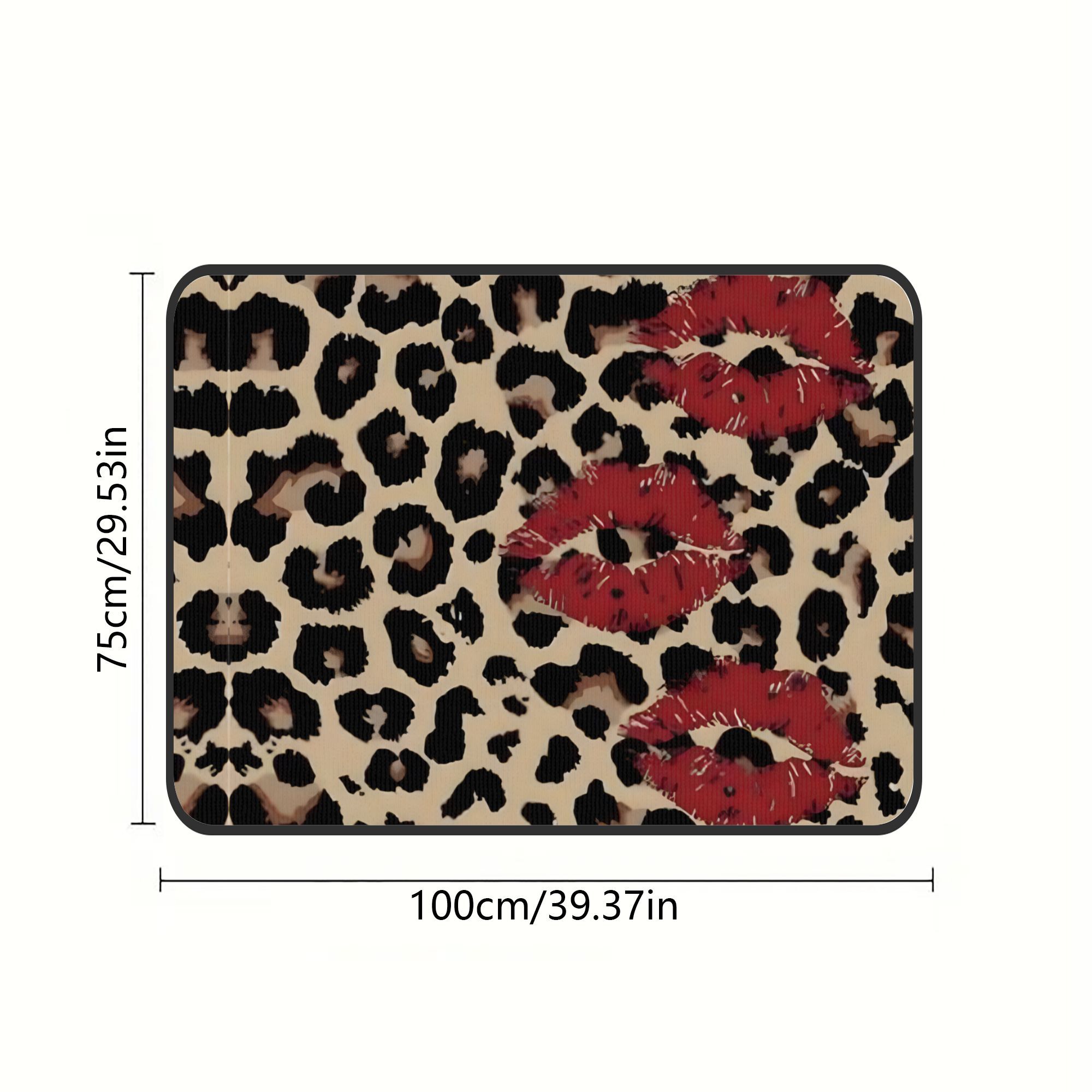 1pc Leopard Print with Red Lips Patchwork Car Trunk Mat - Dustproof & Durable Cargo Liner | Universal Fit Trunk Protector, Auto Storage Solution, Heavyduty Material, Stylish Drivers, Vehicle Enthusiasts