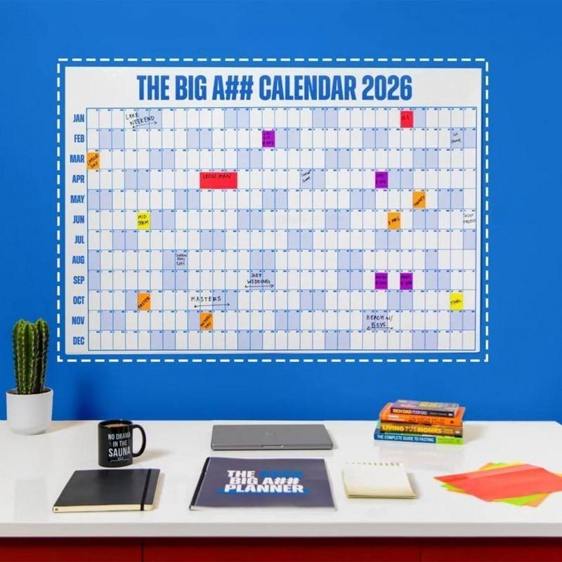 2026 Dry-Erase Wall Calendar, Includes 100 Sticky Notes in 5 Colors & 2 Pens, Oversized Annual Planner for Home, Office, School