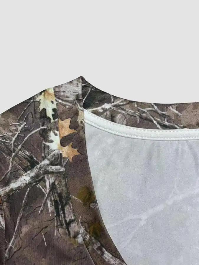 Women's Camouflage Print V Neck Tee, Casual Slim-fitting Long Sleeve T-shirt for Summer, Women's Top for Daily Wear, Lady
