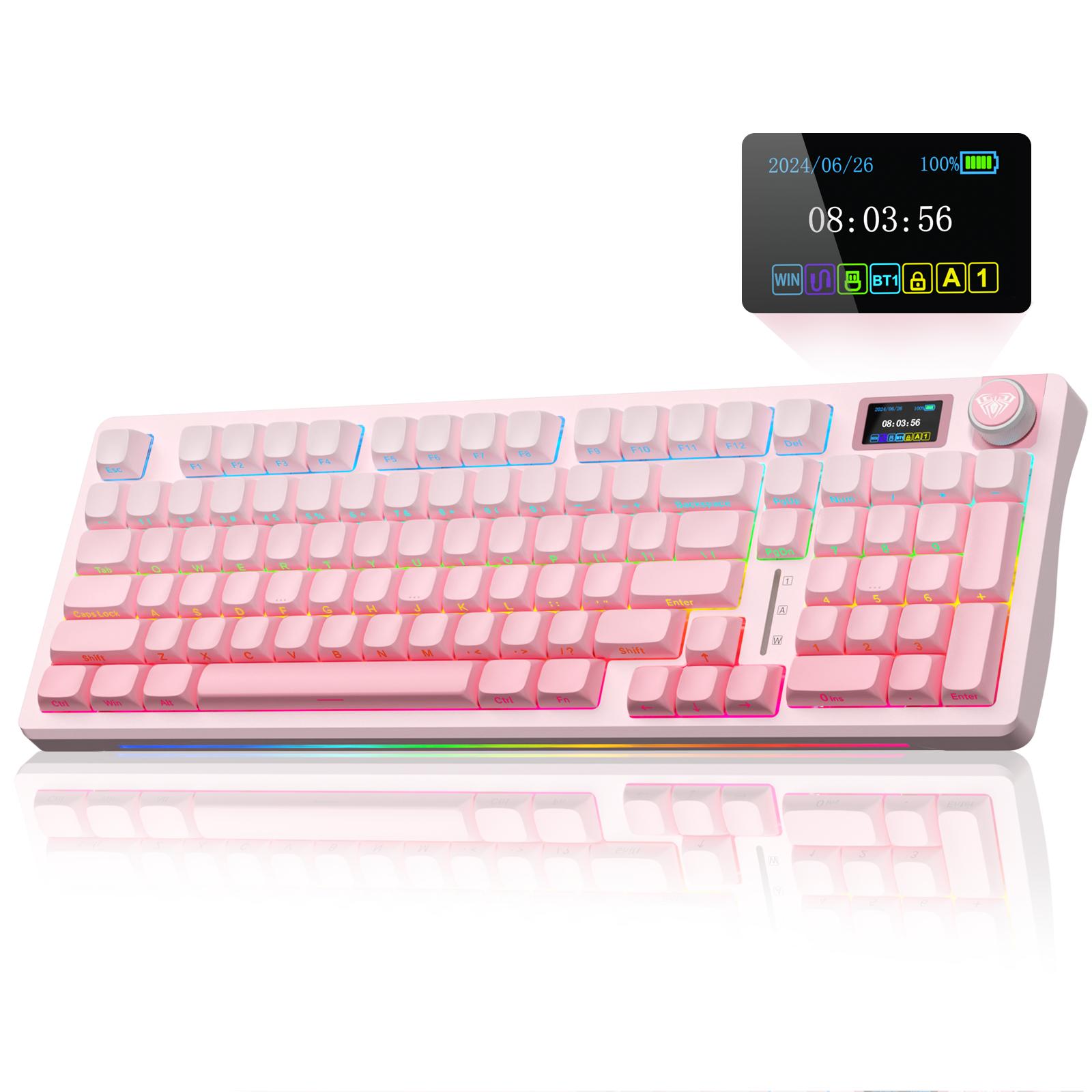 Official AULA S98 Pro Hot Swappable Wireless Mechanical Gaming Pink Keyboard with Screen & Knob, Tri-Mode Connection 2.4GHz/USB-C/BT5.0 Creamy Keyboard,Side Printed PBT Keycaps,Pre-lubed Linear Switches,RGB Backlit  TikTokShopfalldealsforyou