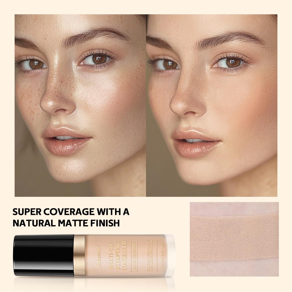 Face Base 3 in 1, Pore Minimizing Primer Stick + Multi-Use Concealer & Highlighter (Dual-Use) + Matte Foundation Stick with Brush, Long-Lasting Makeup Set, Waterproof & Sweat-proof, Full Coverage, Flawless Base Makeup Face Makeup Sets