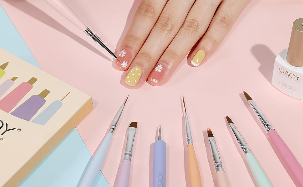 GAOY 8 Pcs Nail Brushes for Nail Art, Nail Design Tools for Nail Detail Painting, French Liner and Dotting Pens for Nail DIY