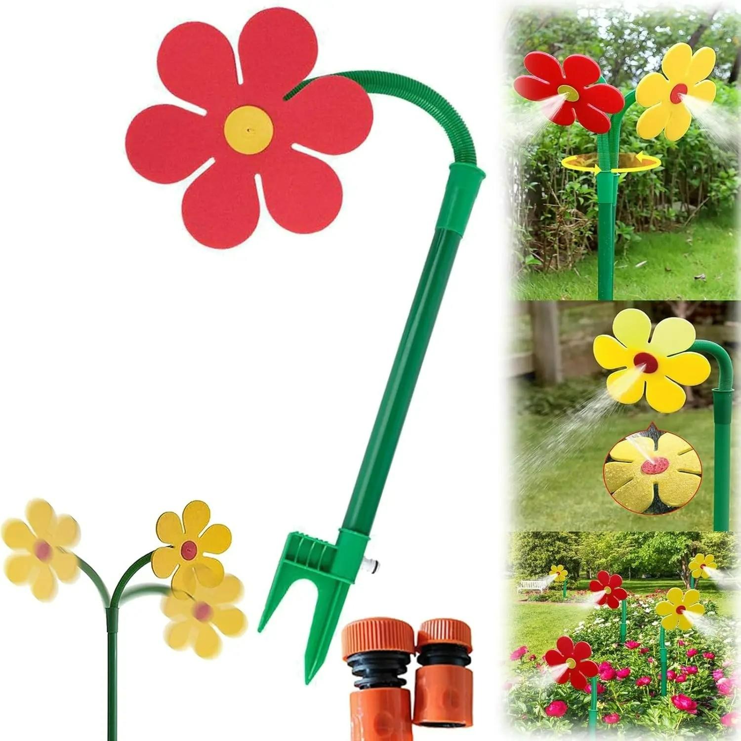 Crazy Daisy Sprinkler Crazy Dancing Flower Water Sprinklers Funny Sun Flower Dancing Daisy Lawn Sprinkler for Yard Watering Dogs Playing Red Garden Sprinklers