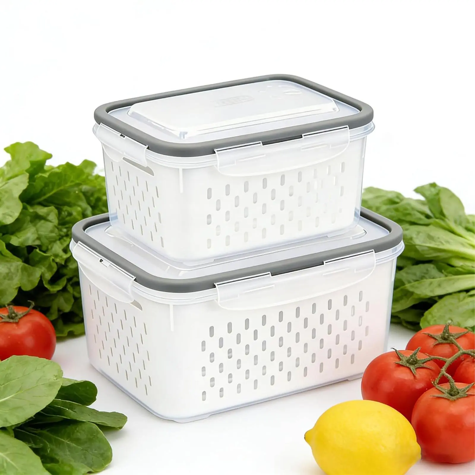 6-Piece Multi-Size Fridge Storage Bins with Removable Compartments, 4-in-1 Lid-Seal Waterproof Containers for Food, Beverages, Fruit & Veggie Organization in Camp Kitchen