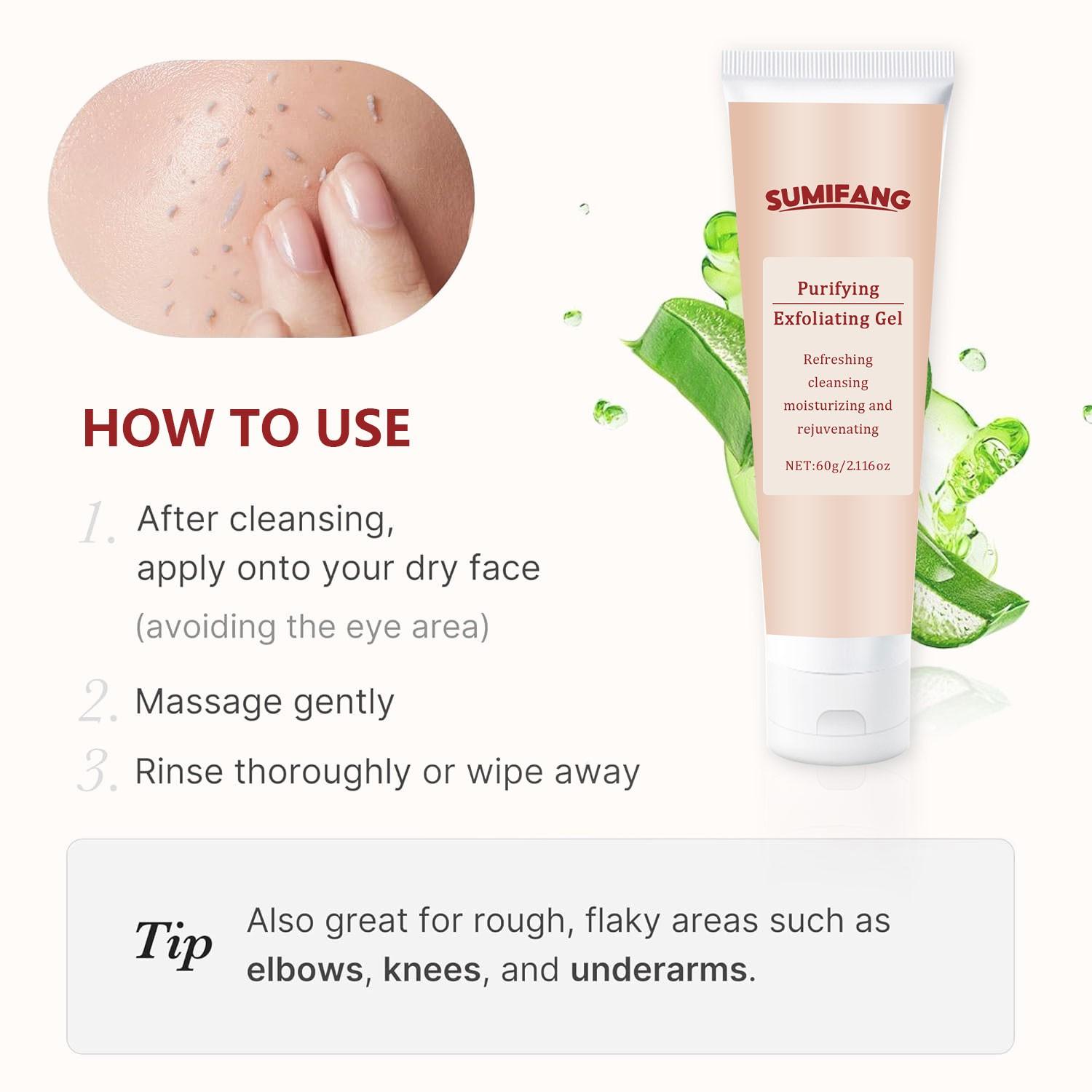 SUMIFANG Exfoliating Body Gel 60g | Purifies pores + Deep cleanses + moisturizes, all in one bottle | Say goodbye to roughness and dullness, massage directly onto dry hands and face.
