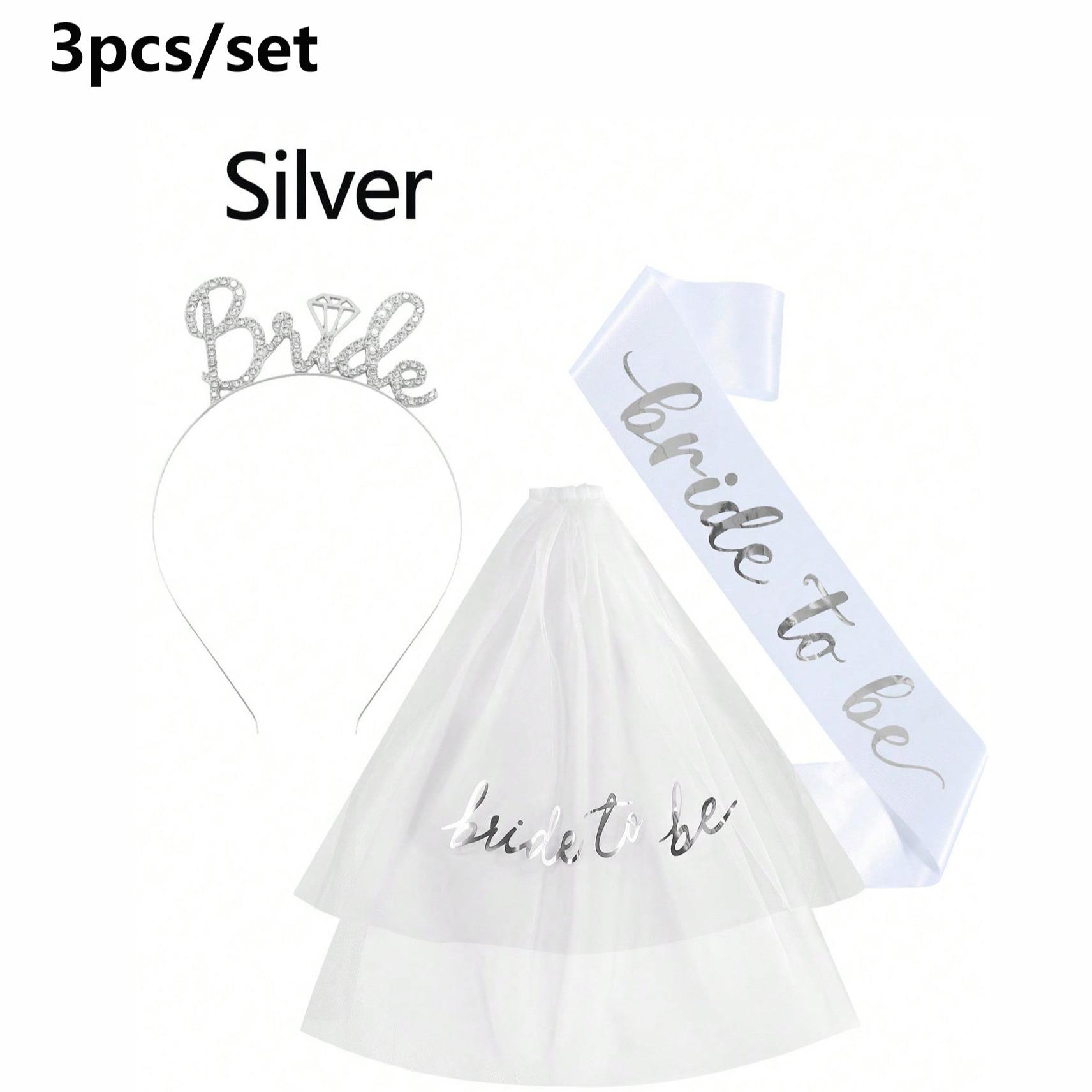 3pcs/set New Single Party Bride Veil Headband, Essential Wedding Accessory, Elegant Hair Band for Bachelorette Parties, Bridal Decor Hat