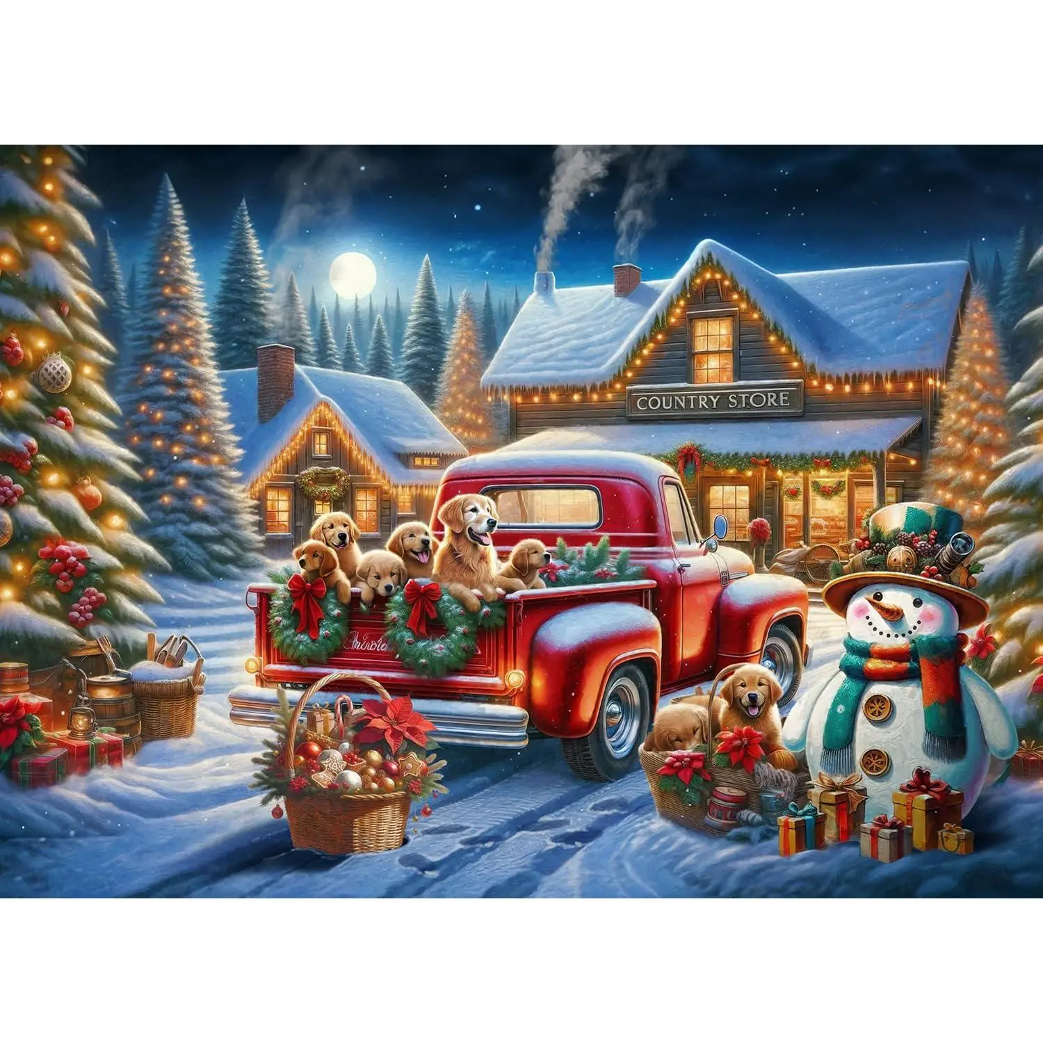 Wooden Golden Christmas Jigsaw Puzzle Kit, 1000-Piece - Fully Interlocking, Randomly Shaped Pieces - 26.625in x 19.25in Home Decor Puzzle