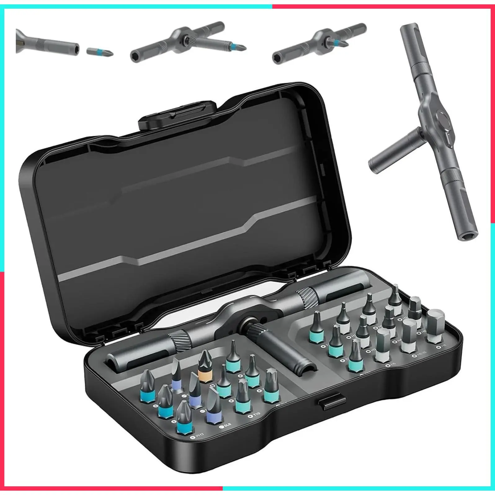 24 in 1 Magnetic Ratchet Screwdriver Set, Upgrade DIY Multi Bit Magnetic Drive Set with Detachable Ratchet Handle, Multipurpose Repair Tool Kit for Furniture Computer Bicycle