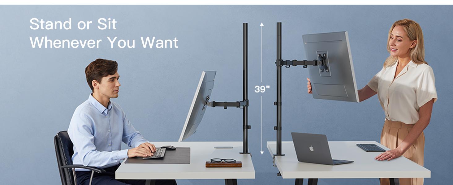 HUANUO Single Monitor Stand Desk Mount, Extra Tall 39 Inch Fully Adjustable Stand Computer Mount for 13-32 In Screen, Ultra Wide Screen to 38In, Monitor Arm Holds up to 22lbs with C Clamp/Grommet Base#TikTokShopBlackFriday