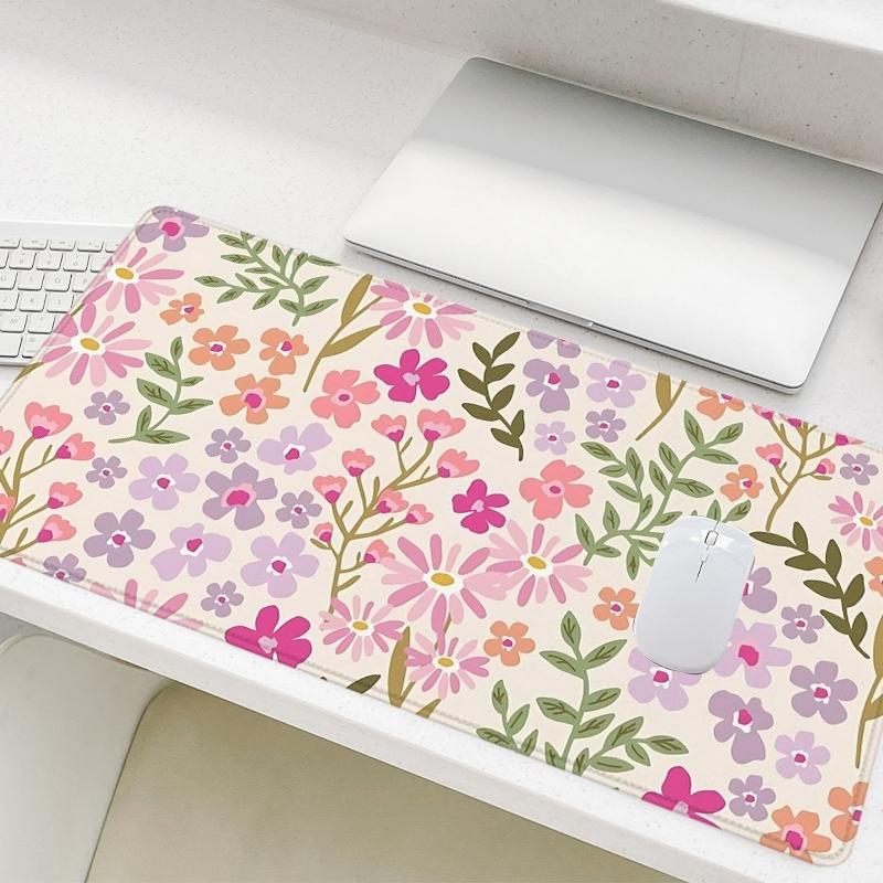 Floral Pattern Mouse Pad, Rectangular Macaron Color Gaming Mouse Pad, Non-Slip Rubber Base Stitched Edges, Desk Mat for Desktop Laptop Office, Desk Accessories