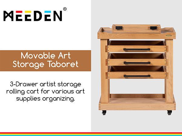 MEEDEN Art Supply Storage Cart, 5 Tier Solid Beech Wood Utility Rolling Cart with 3 Drawers, Craft Orgnizer on 4 Wheels