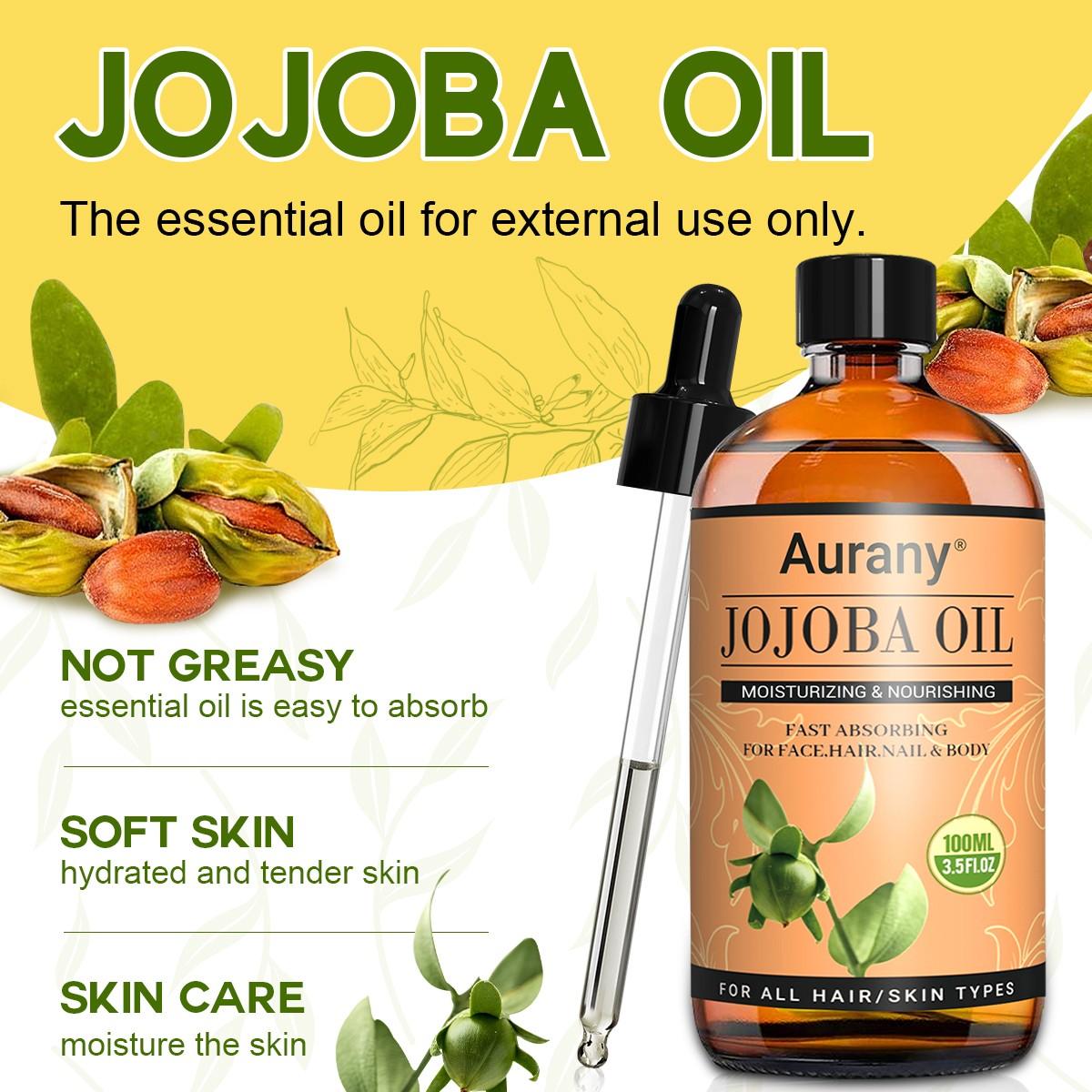 Jojoba Oil Essential Oil for Skin, Premium Grade Carrier Oil,Essential Oil For Moisturize and Relieve Dry Skin,Natural Cold Pressed Oil ,Suitable For Face,Hair,Nail and Body,Essential Oils for Diffusers for Home-100ML