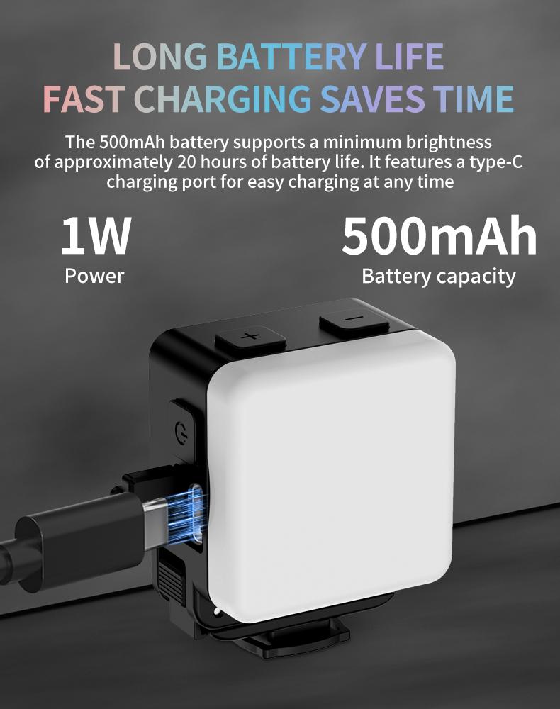 Waterproof Action Camera Fill Light for Night Riding & Diving, Mini Rechargeable Video Light for Vlog, 3300-6500k LED Lights