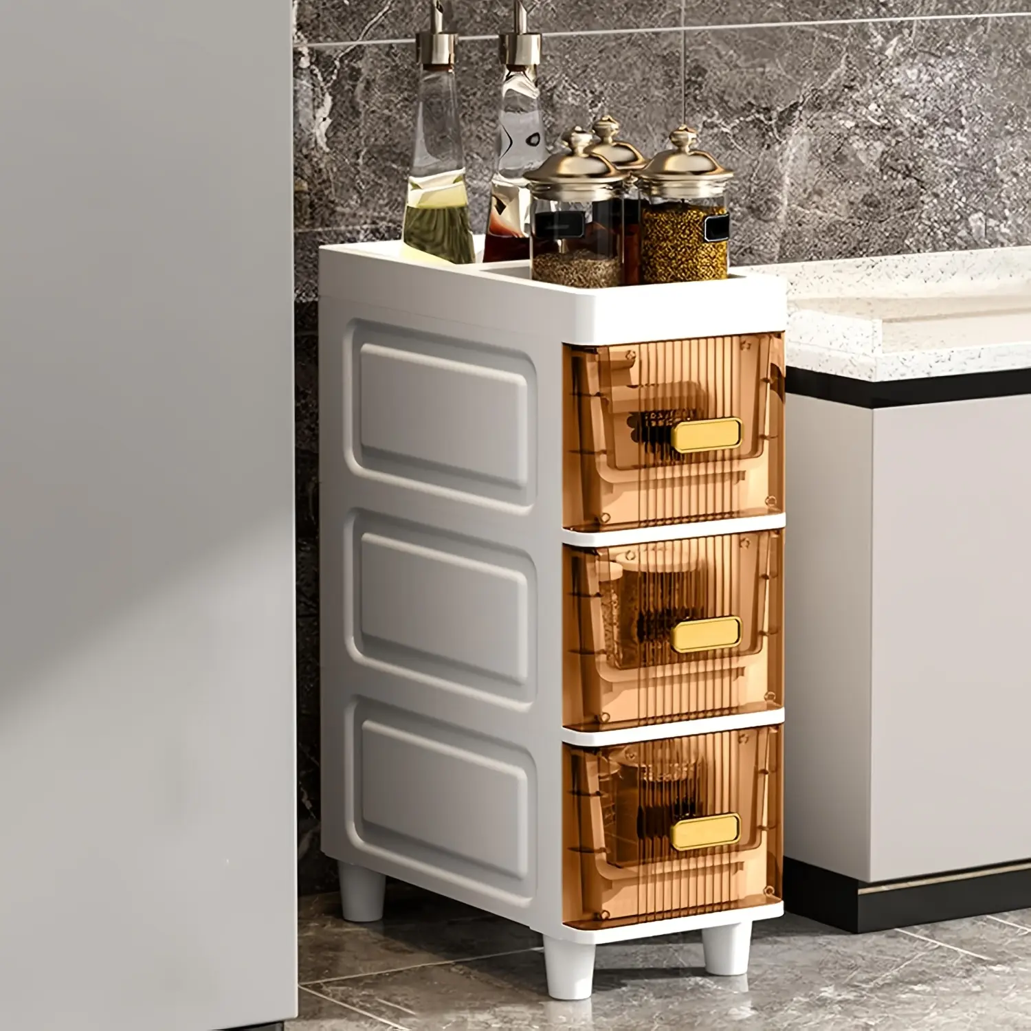 3/4/5/6-tier ultra-thin plastic storage cabinets, bathroom niche cabinets, high-capacity design bathroom storage cabinets, light luxury bathroom shelves, floor-standing shelves on the side of the toilet, storage cabinets