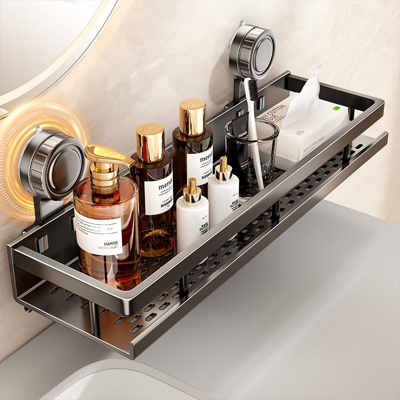 High-quality rust-proof carbon steel bathroom storage rack, kitchen shelf, no-drill shower rack, suction towel rack for toilet and washbasin, wall storage for bathroom