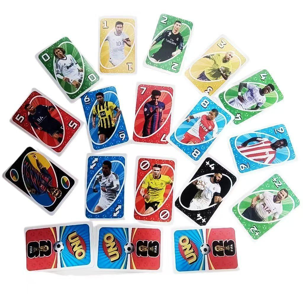 Soccer Star UNO Cards - 108pcs Football Player Themed Family Card Game for Kids & Adults, Fun Party & Travel Toy