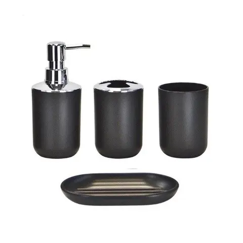 6-Piece Bathroom Accessories Set, Plastic Bath Ensemble, Trash Can, Toilet Brush, Soap Dispenser, Soap Dish, Toothbrush Holder and Tumbler, Bathroom Supplies, Bathroom Accessory Sets