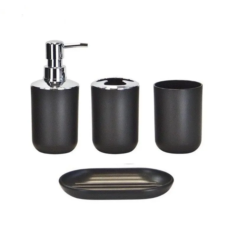 6-Piece Bathroom Accessories Set, Plastic Bath Ensemble, Trash Can, Toilet Brush, Soap Dispenser, Soap Dish, Toothbrush Holder and Tumbler, Bathroom Supplies, Bathroom Accessory Sets