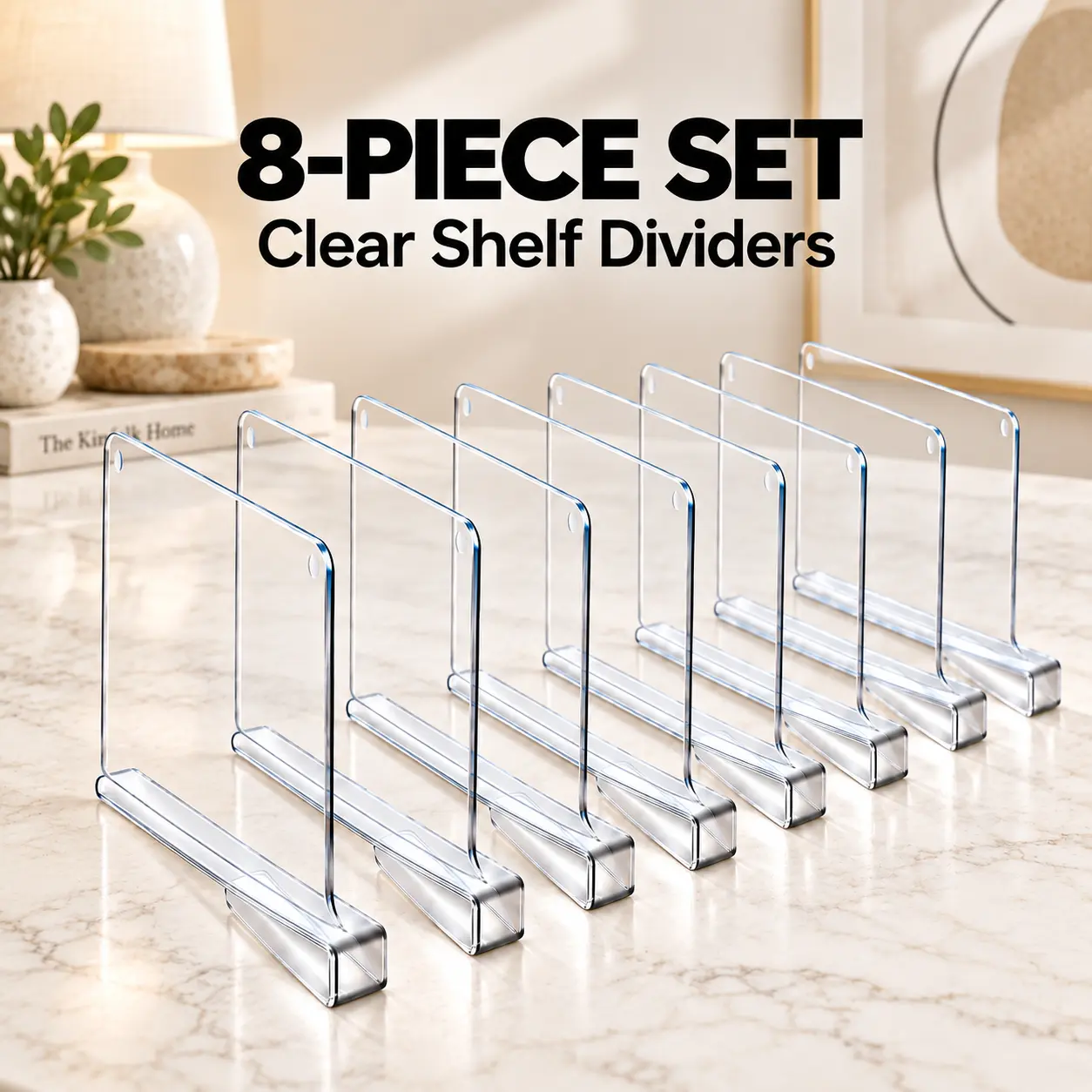 Clear Acrylic Shelf Dividers, 8 Pack, Closet Organizer Separators for Wardrobe, Cabinet, Bookcase, No Drilling