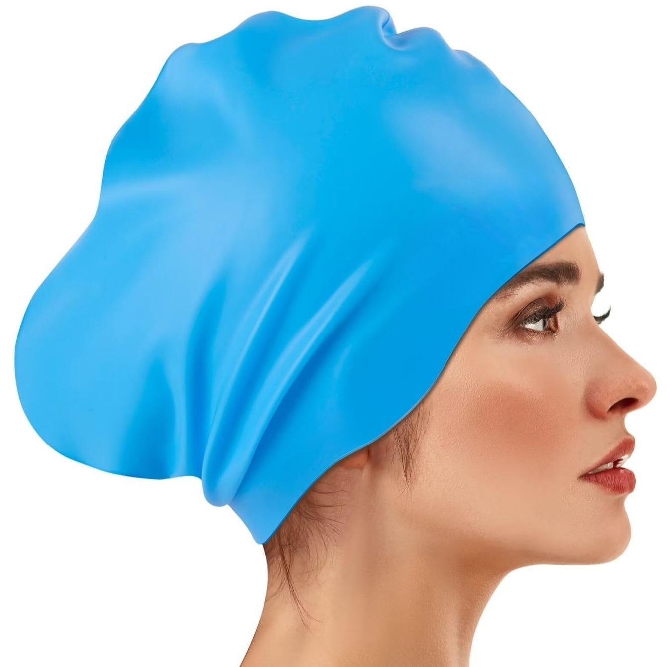 Extra Large Braided Hair Silicone Swim Cap, Waterproof, Keeps Hair Dry, Suitable for Adults and Teens, Easy to Wear, Swimming Hat