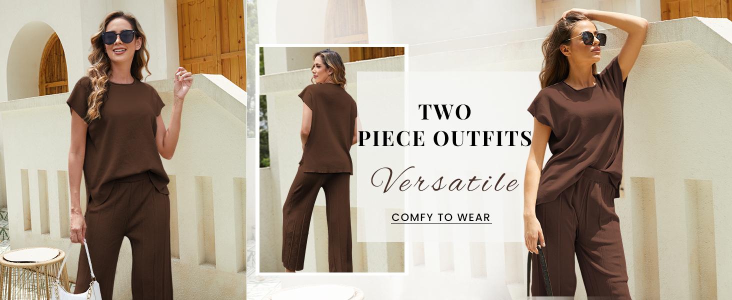 Ommig Lounge Sets for Women Two Piece Outfits Knit Cap Sleeve Tops Wide Leg Pleated Pants Casual Dressy Sweater Sets Ommig Lounge Sets for Women Two Piece Outfits Knit Cap Sleeve Tops Wide Leg Pleated Pants Casual Dressy Sweater Sets