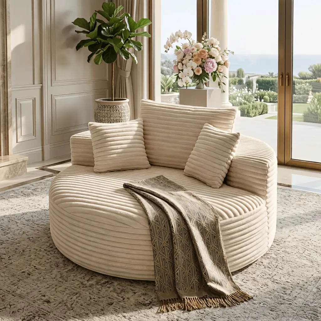46.5 Inch Corduroy Cloud Lounge Sofa, Single Sofa with High-Density Foam Filling, Soft Round Accent Seat, Modular Cloud Sofa, Plush Corduroy Fabric, No Assembly Required, for Living Room, Bedroom, Reading Nook, Free Delivery