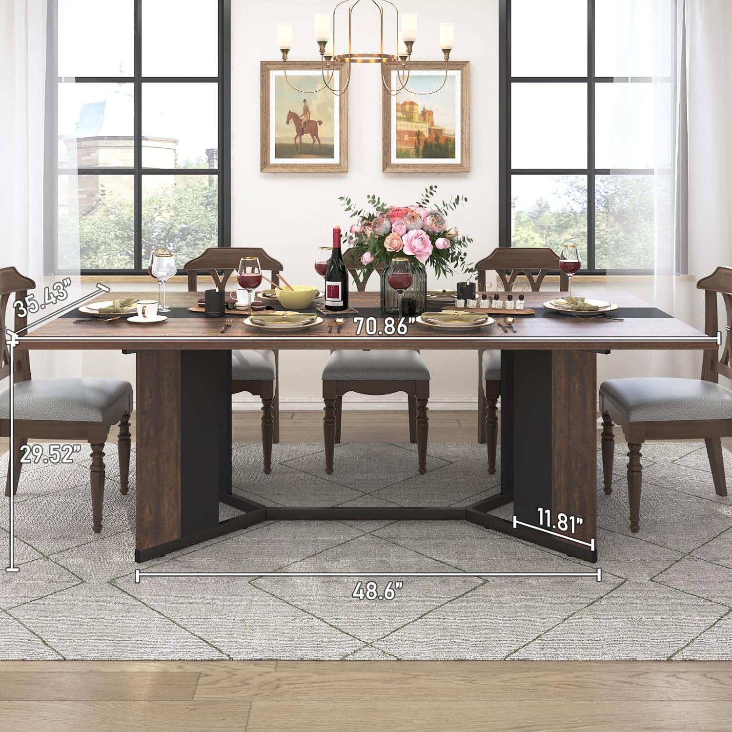 71In Large Rectangular Brown Dining Table for 4 5 6 7 8 People w/35 Marble-Color Wood Watrproof Tabletop,Adjustable Leg.6ft Luxurious Family Dinner Table for Office Kitchen Living Room, (white/Brown) 71In Large Rectangular Brown Dining Table for 4 5 6 7 8 People w/35 Marble-Color Wood Watrproof Tabletop,Adjustable Leg.6ft Luxurious Family Dinner Table for Office Kitchen Living Room, (white/Brown)