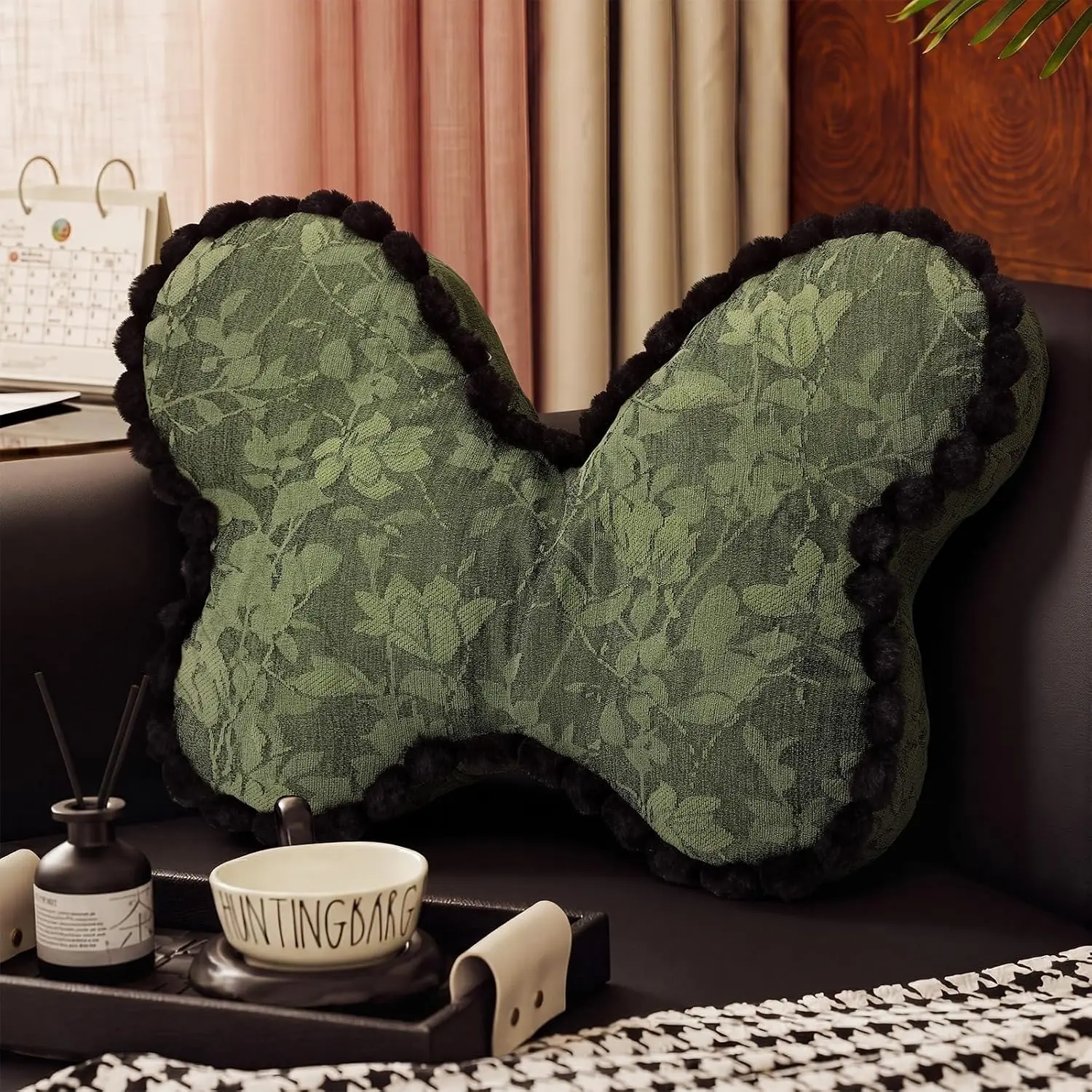 Embroidered Throw Pillow Green Vintage Chinese Style Decorative Hug Pillow Plush Floral Cushion for Sofa Couch Living Room Bed, 18 x 16 Inch